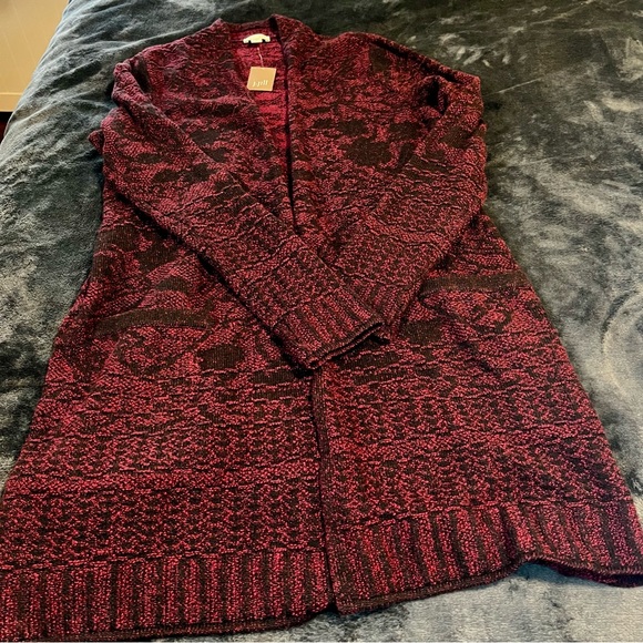 NWT J. Jill Tapestry Cotton Blend Floral Pocket Knit Moody Bordeaux Cardigan S - Picture 9 of 13